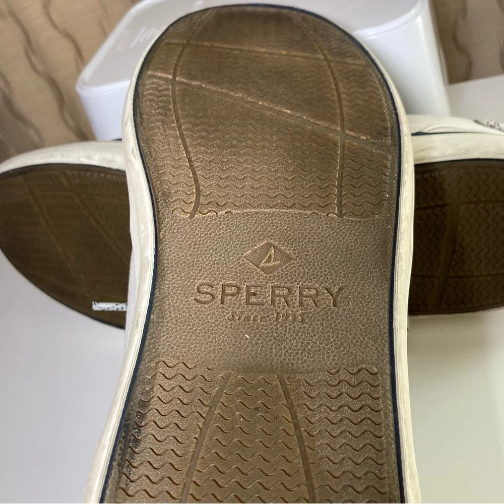 Sperry Top Sider Men's 11.5 Halyard Boat Shoes Tie Canvas 3 Eye White STS19141